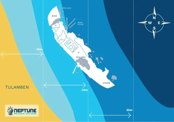 Map of USAT Liberty Shipwreck on Tulamben